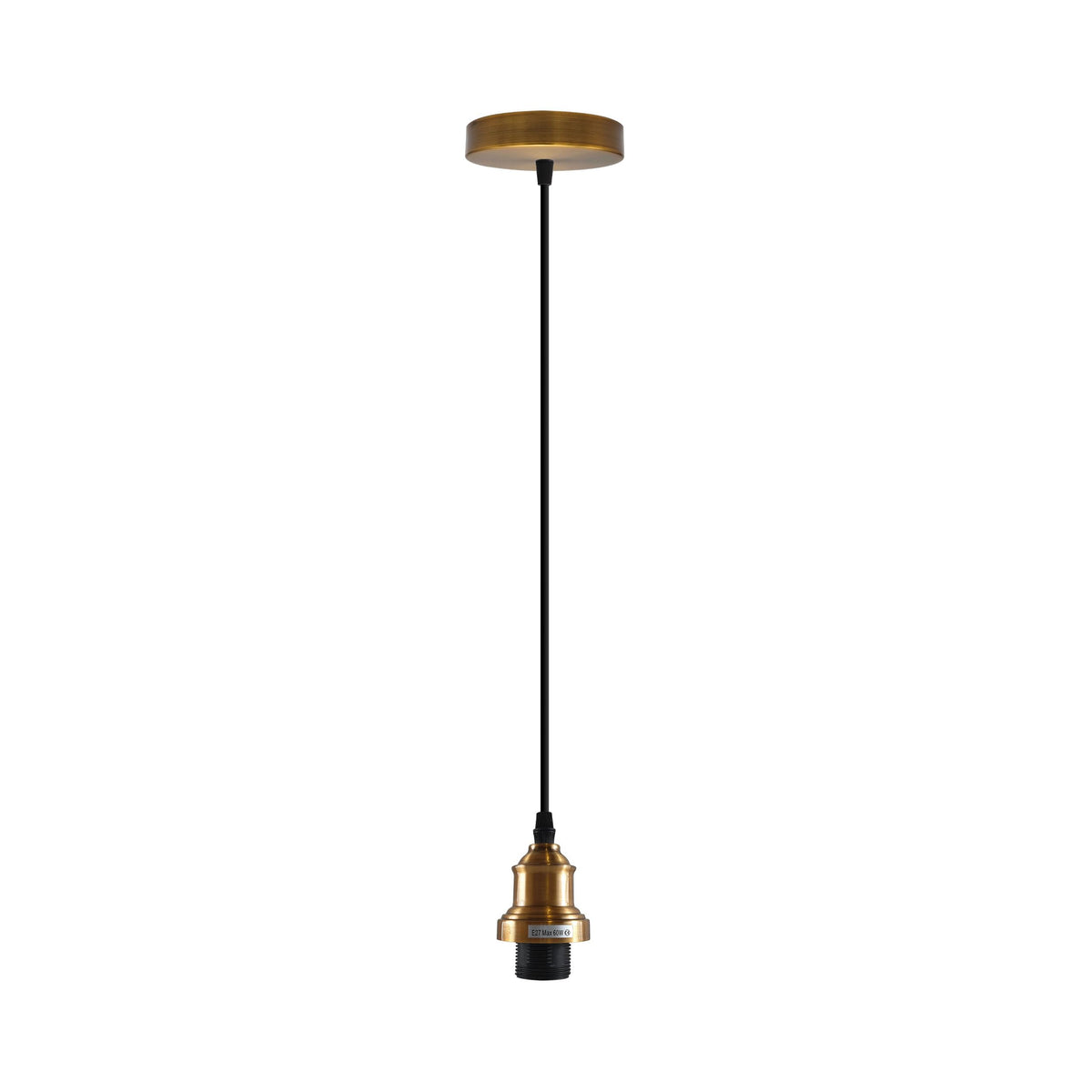 Vintage Pendant Light – E27 Holder in 6 Finishes, 60+ Shades & Cages - Yellow Brass, No Shade, Without Bulb