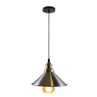 Vintage Pendant Light – E27 Holder in 6 Finishes, 60+ Shades & Cages - Yellow Brass, Small Cone 22 cm Satin Nickel, Without Bulb