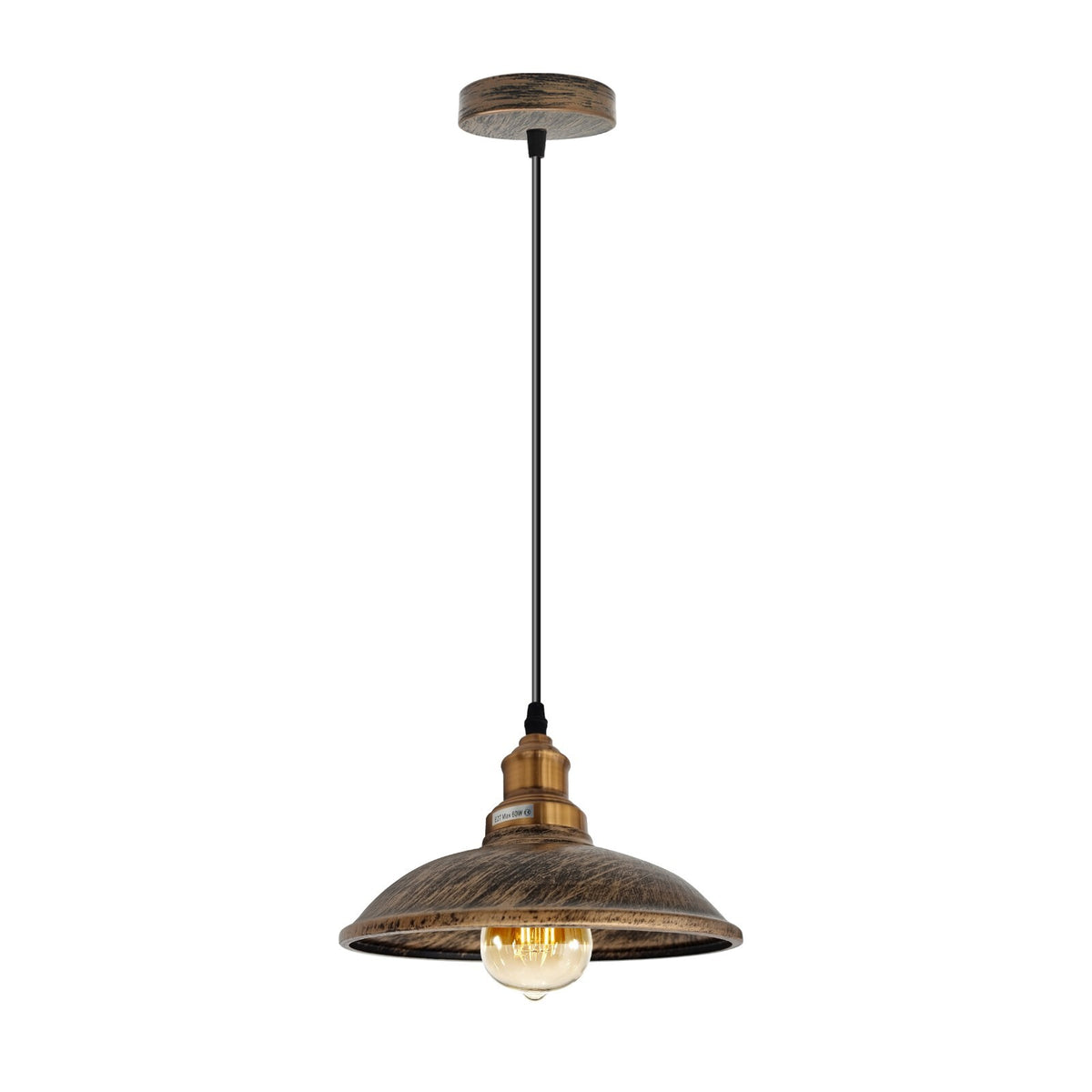 Vintage Pendant Light – E27 Holder in 6 Finishes, 60+ Shades & Cages - Yellow Brass, Vintage 24 cm Brushed Copper, Without Bulb