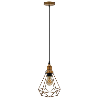 Vintage Pendant Light – E27 Holder in 6 Finishes, 60+ Shades & Cages - Yellow Brass, Wire Cage Brushed Copper, Without Bulb