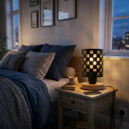 Vintage Wire Cage Table Lamp with Wood Base E27 - photo 12