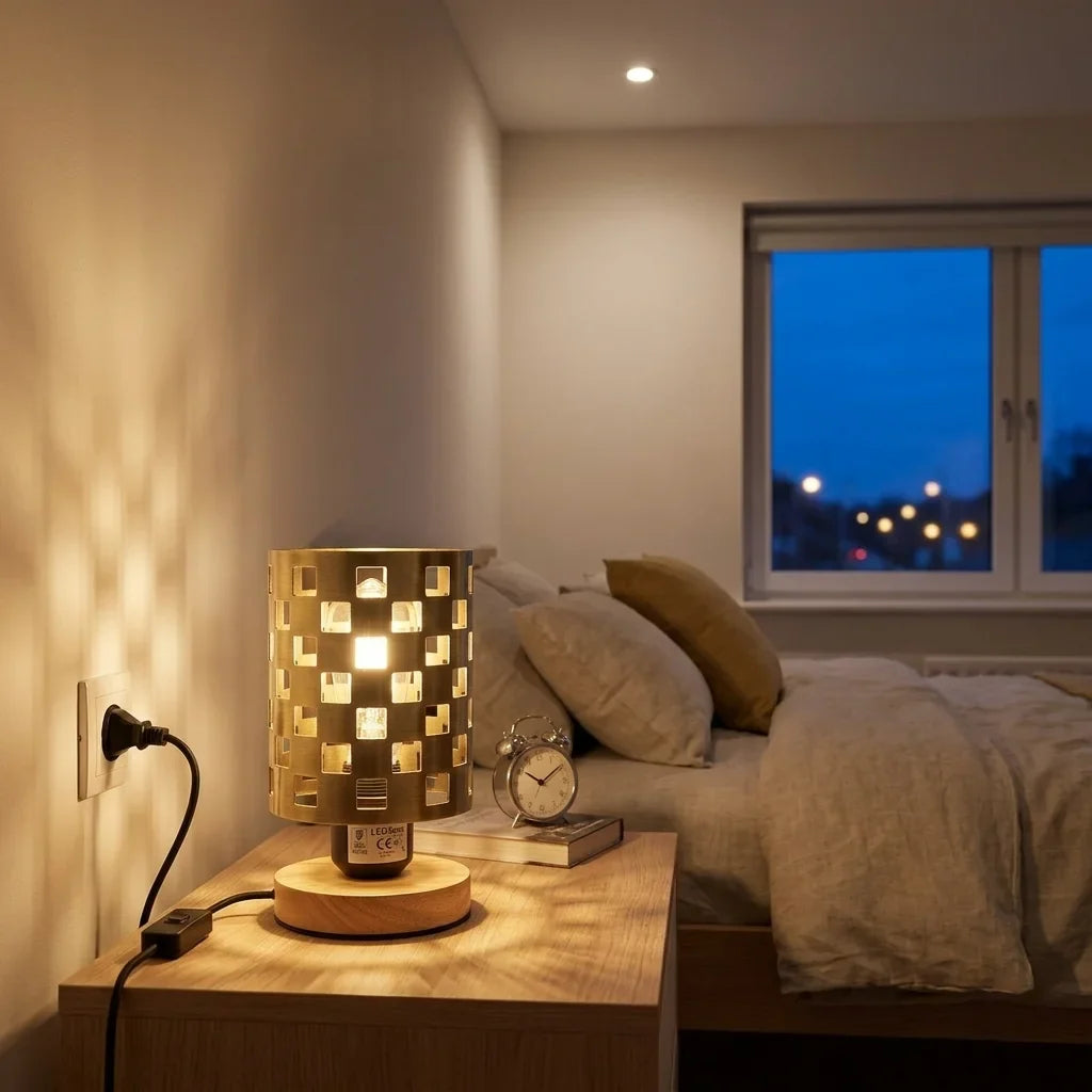 Vintage Wire Cage Table Lamp with Wood Base E27 - photo 9