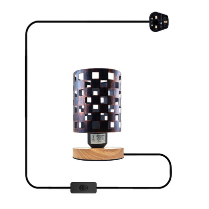 Vintage Wire Cage Table Lamp with Wood Base E27 - Brushed Brass, Without Bulb