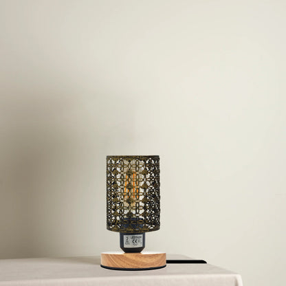 Vintage Wire Cage Table Lamp with Wooden Stand E27 - photo 4