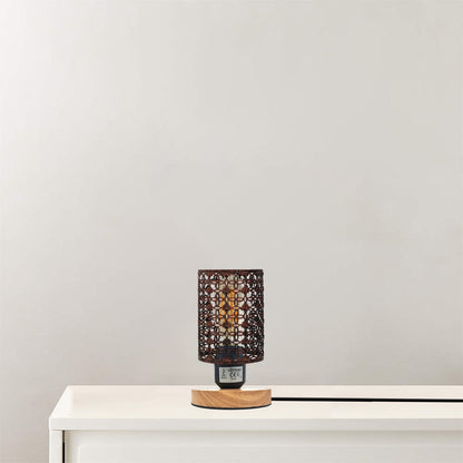 Vintage Wire Cage Table Lamp with Wooden Stand E27