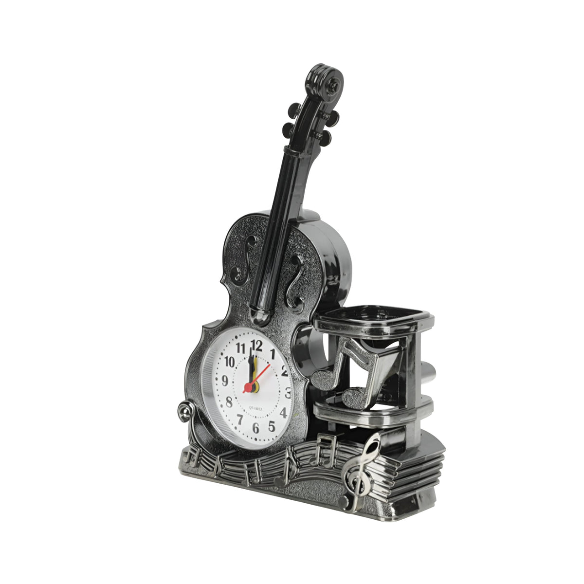 Violin Alarm Clock with Pen Holder – 24 cm, Satin Nickel or Yellow Brass - Satin Nickel