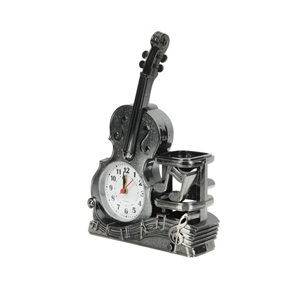 Violin Alarm Clock with Pen Holder – 24 cm, Satin Nickel or Yellow Brass - Satin Nickel