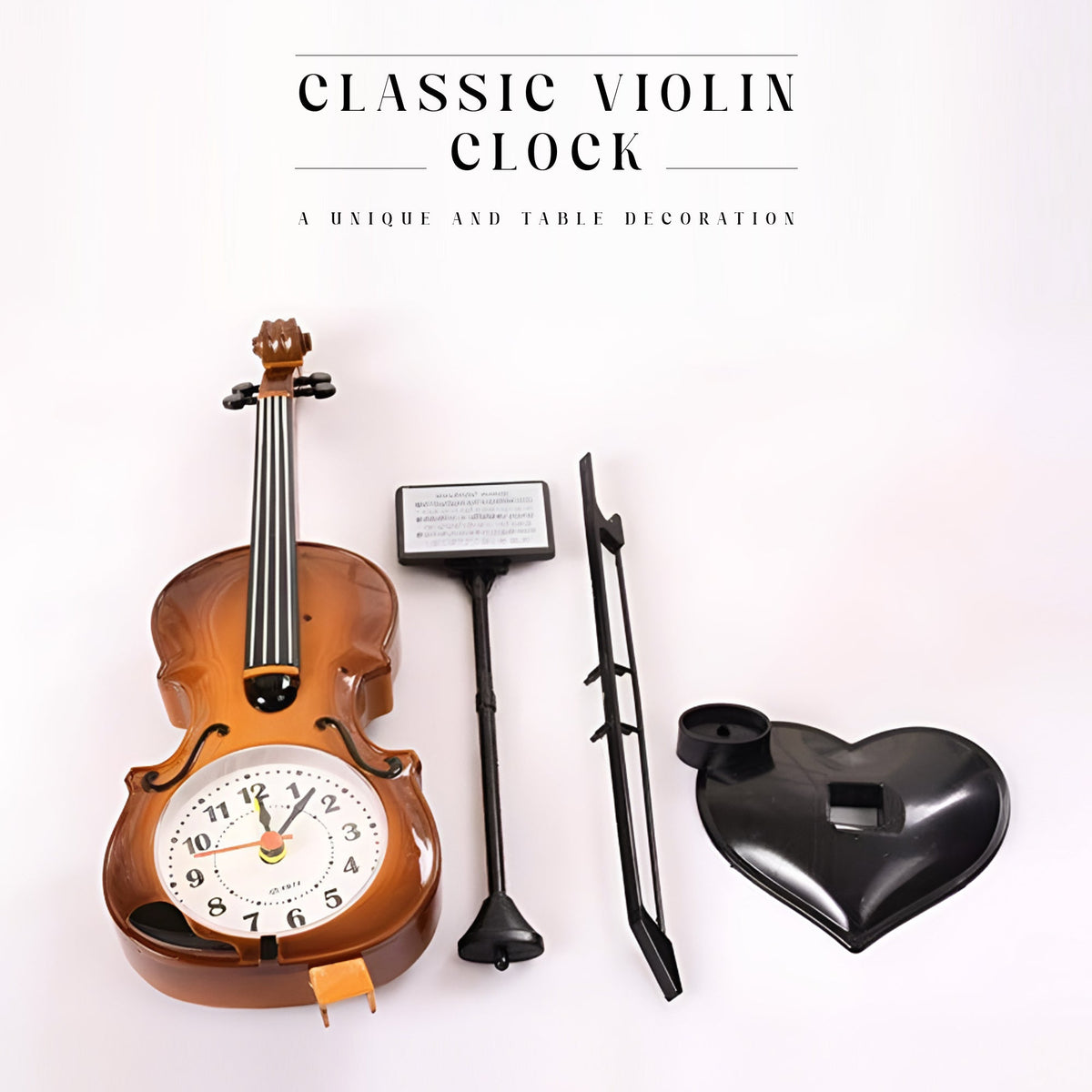 Violin Alarm Clock – Music Stand & Bow, 27.5 cm, Brown or Gold - photo 4