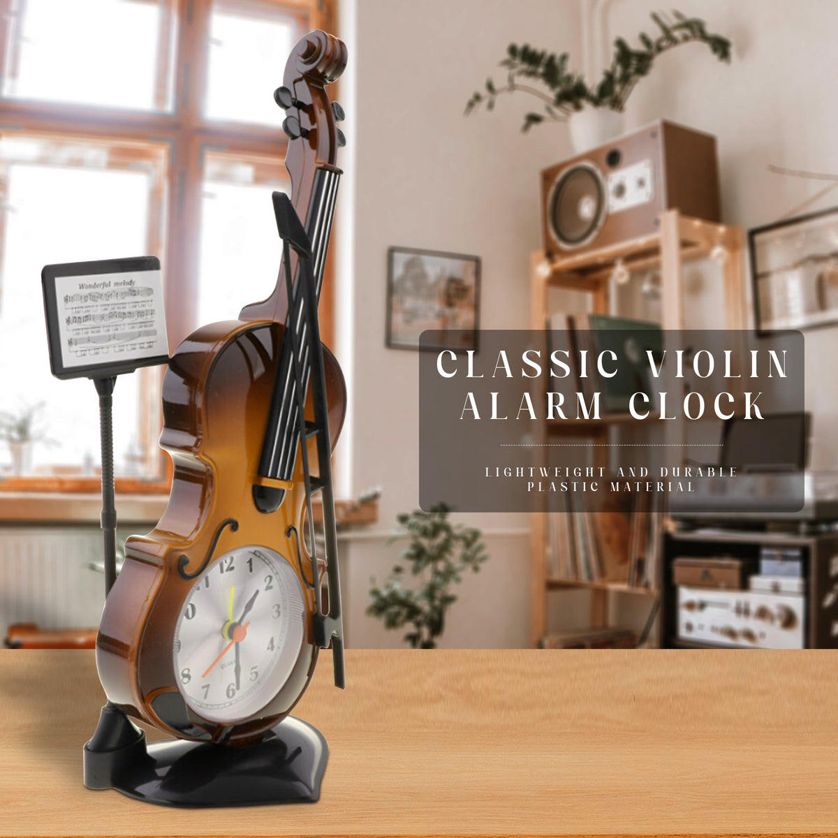 Violin Alarm Clock – Music Stand & Bow, 27.5 cm, Brown or Gold - photo 6