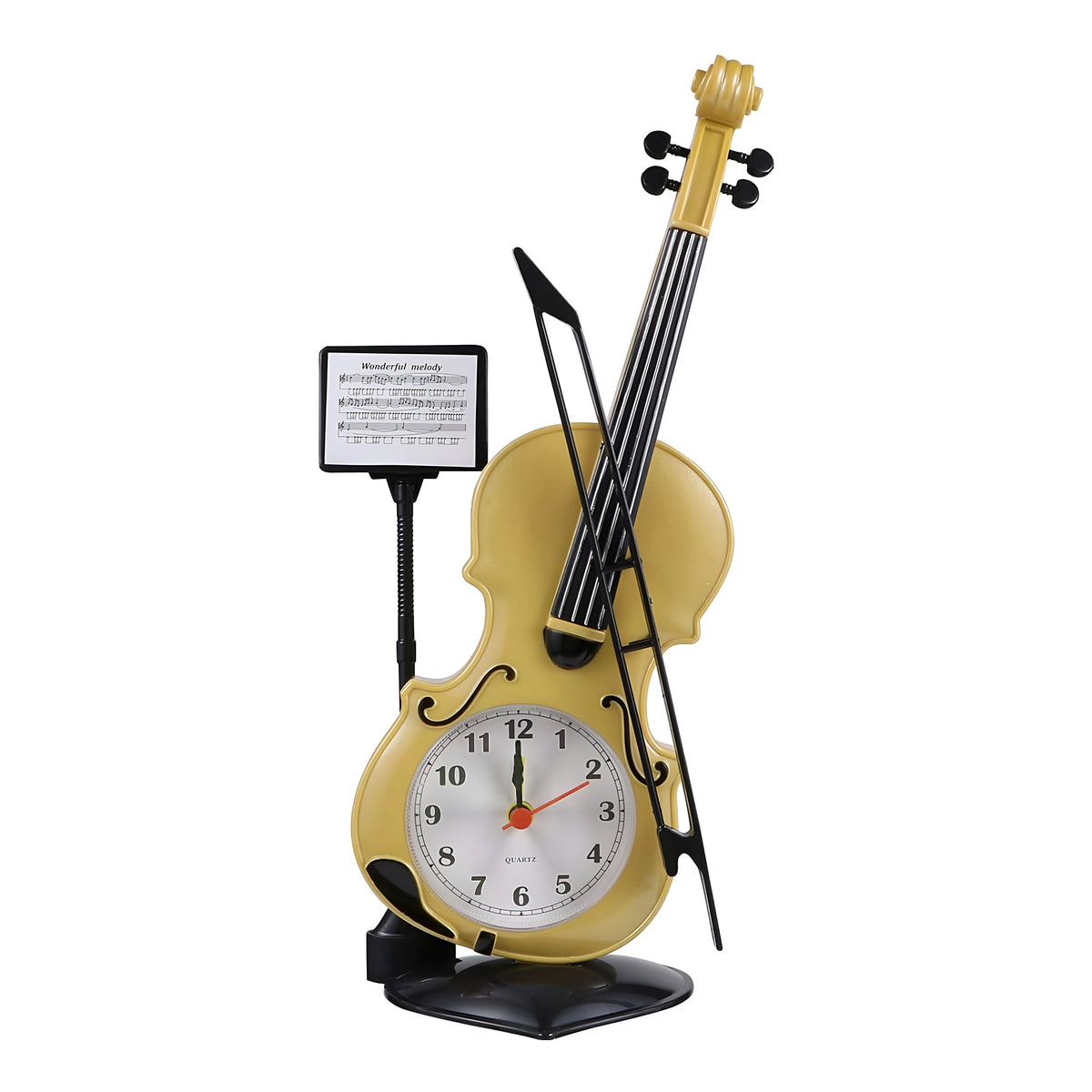Violin Alarm Clock – Music Stand & Bow, 27.5 cm, Brown or Gold - Gold