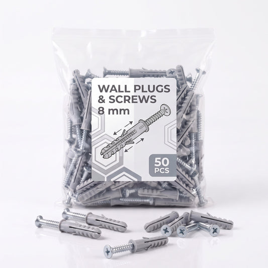 Grey Wall Plugs and Screws, Bag of 50 – 8 or 10 mm, Nylon - 8 mm