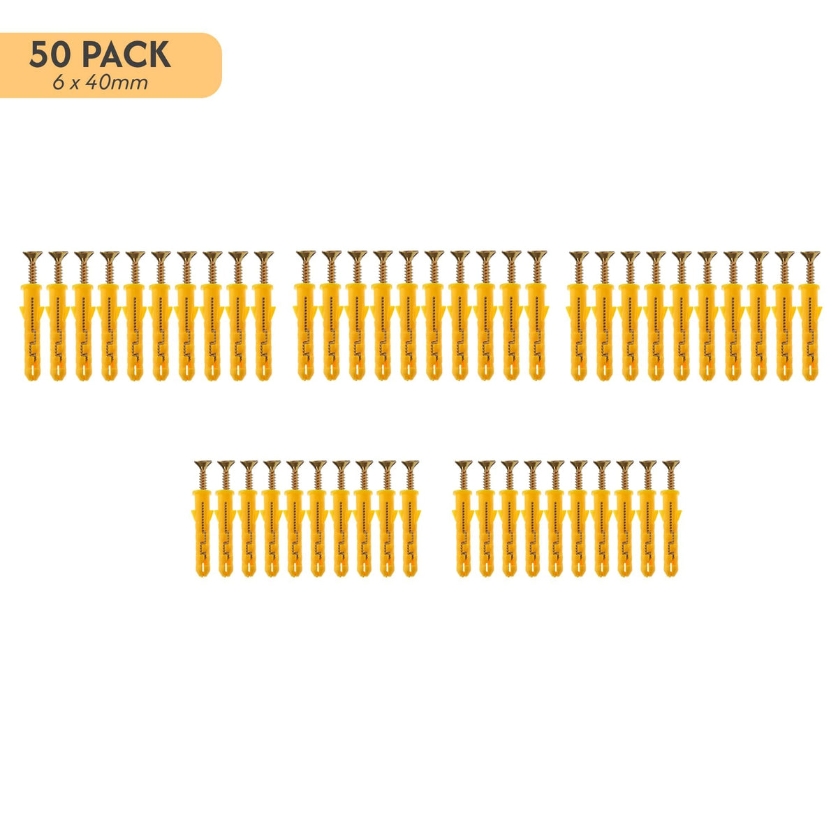 Yellow Wall Plugs and Screws, Pack of 50 – 6 x 40 or 6 x 60 mm - photo 3