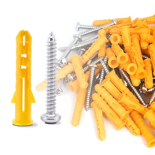 Yellow Wall Plugs and Screws, Pack of 50 – 6 x 40 or 6 x 60 mm