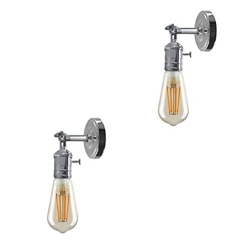 Wall Lamp Holder with Switch – Pack of 2, E27 - Chrome, Pack of 2, ST64 Bulb