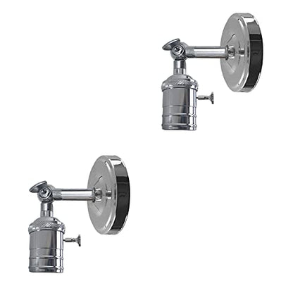 Wall Lamp Holder with Switch – Pack of 2, E27 - Chrome, Pack of 2, Without Bulb