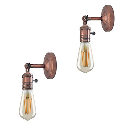 Wall Lamp Holder with Switch – Pack of 2, E27 - Copper, Pack of 2, ST64 Bulb