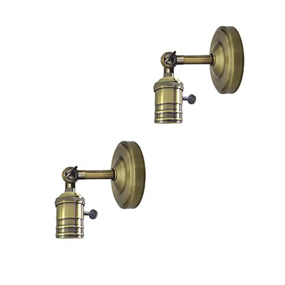 Wall Lamp Holder with Switch – Pack of 2, E27 - Green Brass, Pack of 2, Without Bulb