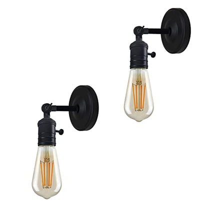 Wall Lamp Holder with Switch – Pack of 2, E27 - Matt Black, Pack of 2, ST64 Bulb
