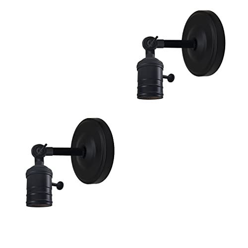 Wall Lamp Holder with Switch – Pack of 2, E27 - Matt Black, Pack of 2, Without Bulb