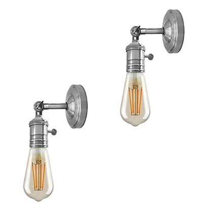 Wall Lamp Holder with Switch – Pack of 2, E27 - Satin Nickel, Pack of 2, ST64 Bulb