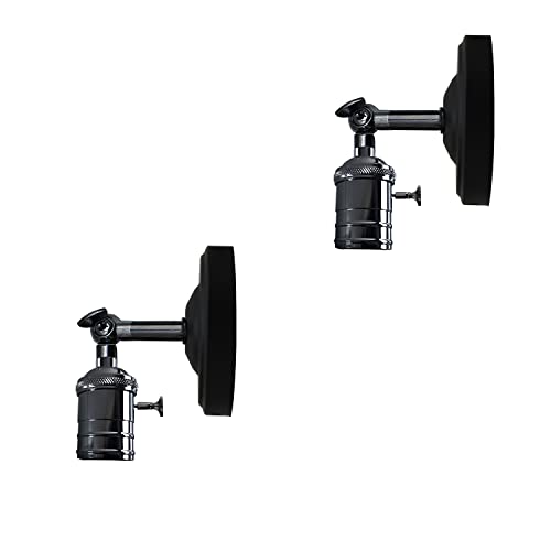 Wall Lamp Holder with Switch – Pack of 2, E27 - Shiny Black, Pack of 2, Without Bulb
