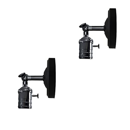 Wall Lamp Holder with Switch – Pack of 2, E27 - Shiny Black, Pack of 2, Without Bulb
