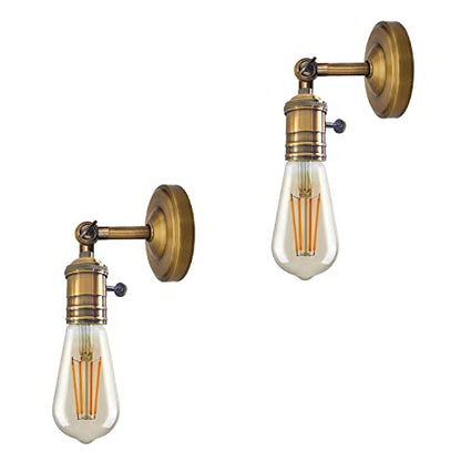 Wall Lamp Holder with Switch – Pack of 2, E27 - Yellow Brass, Pack of 2, ST64 Bulb