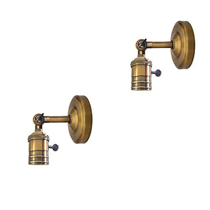 Wall Lamp Holder with Switch – Pack of 2, E27 - Yellow Brass, Pack of 2, Without Bulb