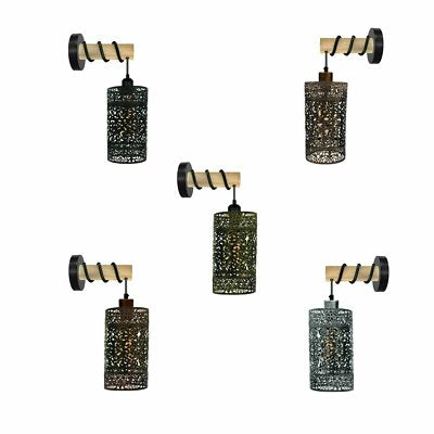 Wood Arm Wall Light with Patterned Cylinder Cage – E27 - photo 3