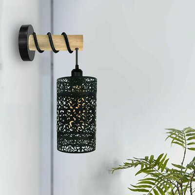 Wood Arm Wall Light with Patterned Cylinder Cage – E27 - photo 4