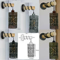 Wood Arm Wall Light with Patterned Cylinder Cage – E27 - Brushed Copper, Barrel Cage Brushed Copper, Without Bulb