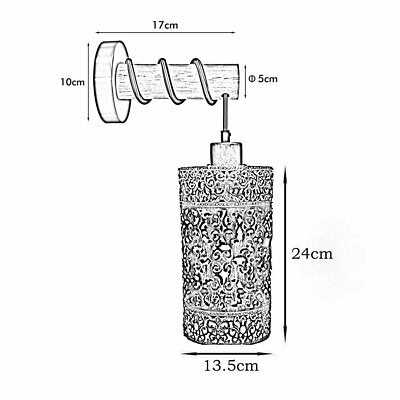 Wood Arm Wall Light with Patterned Cylinder Cage – E27 - photo 2