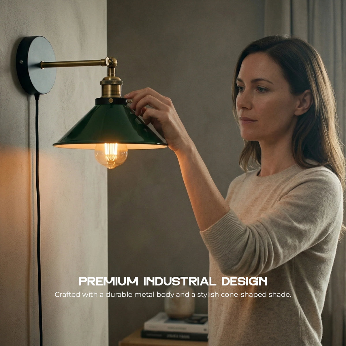Plug-In Swing Arm Wall Light with Flat Cone Shade – Yellow Brass, Dimmer Cord - photo 8