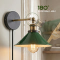 Plug-In Swing Arm Wall Light with Flat Cone Shade – Yellow Brass, Dimmer Cord