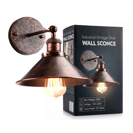 Swing Arm Wall Light with Cone Shade – Rustic Red, E27
