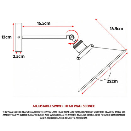 Swing Arm Wall Light with Cone Shade – Rustic Red, E27 - photo 2