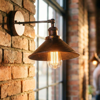Swing Arm Wall Light with Cone Shade – Rustic Red, E27 - photo 3