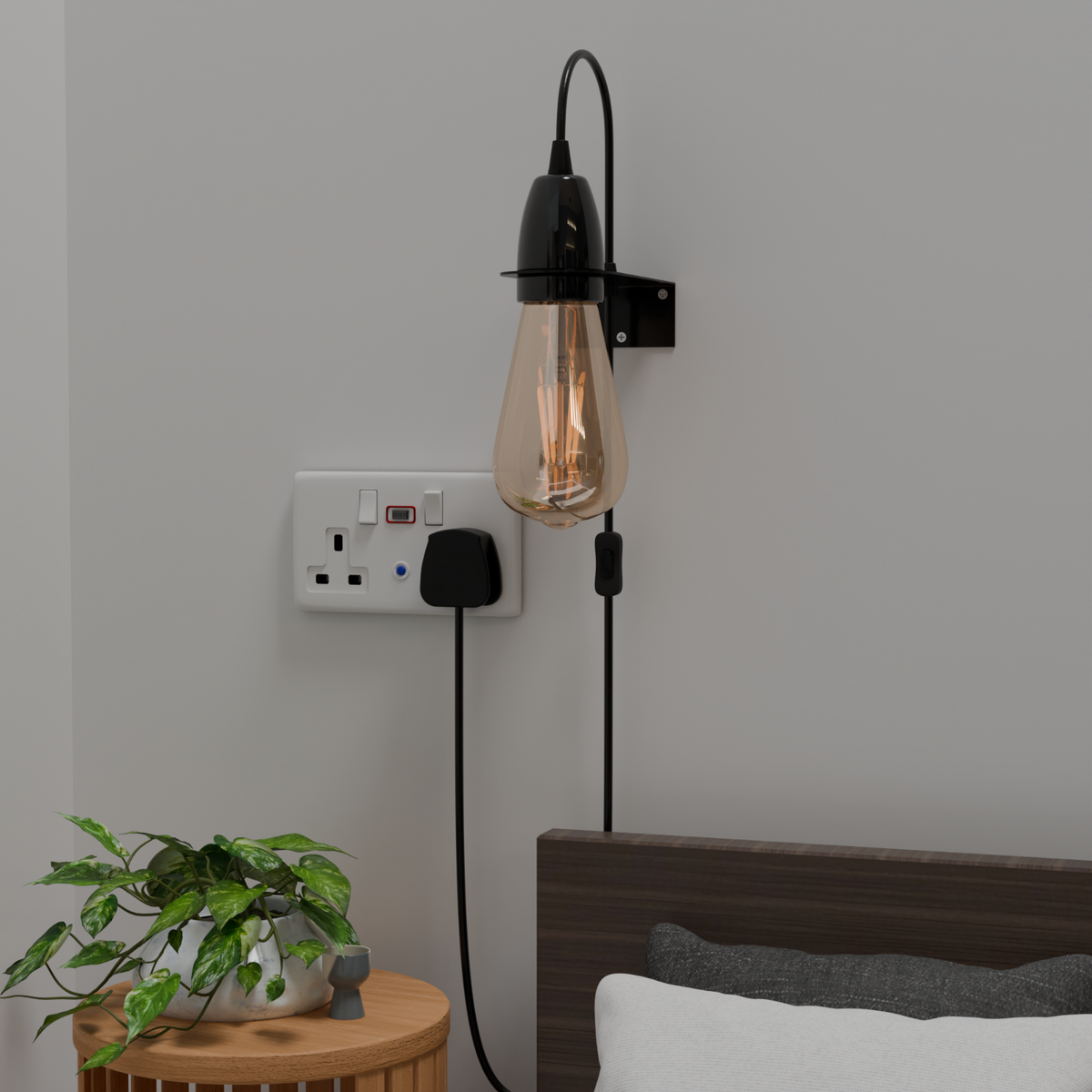 Wall Bracket for Lamp Holders – 9 Colours, or Plug-In Wall Light Kit - Black, Wall Light Kit, Single