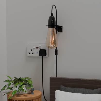 Wall Bracket for Lamp Holders – 9 Colours, or Plug-In Wall Light Kit - Black, Wall Light Kit, Single