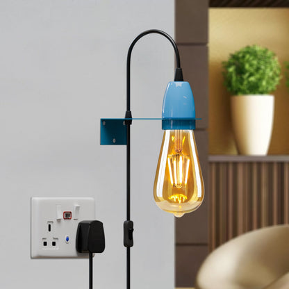 Wall Bracket for Lamp Holders – 9 Colours, or Plug-In Wall Light Kit - Blue, Wall Light Kit with Cord Grips, Single