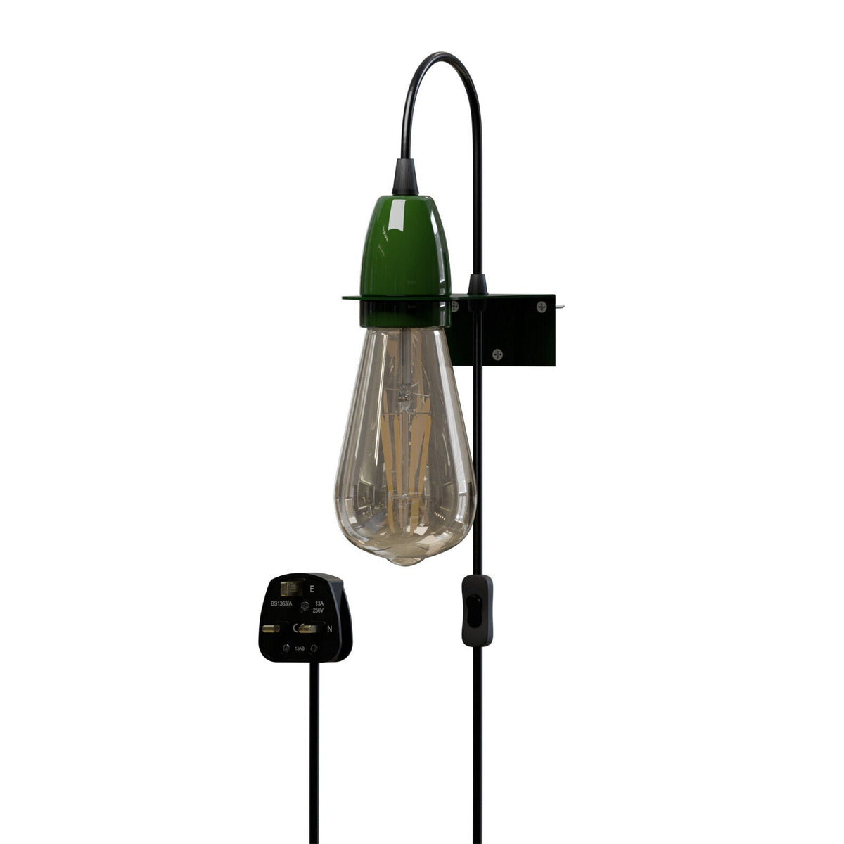 Wall Bracket for Lamp Holders – 9 Colours, or Plug-In Wall Light Kit - Green, Wall Light Kit, Single