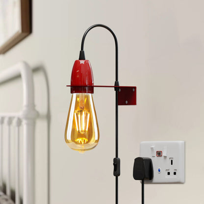 Wall Bracket for Lamp Holders – 9 Colours, or Plug-In Wall Light Kit - Red, Wall Light Kit, Single