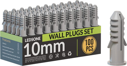 Grey Plastic Wall Plugs, Pack of 100 – 8, 10 or 12 mm, Plugs Only - 10 mm, 100 Plugs