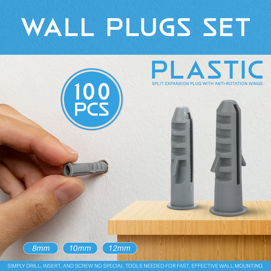 Grey Plastic Wall Plugs, Pack of 100 – 8, 10 or 12 mm, Plugs Only
