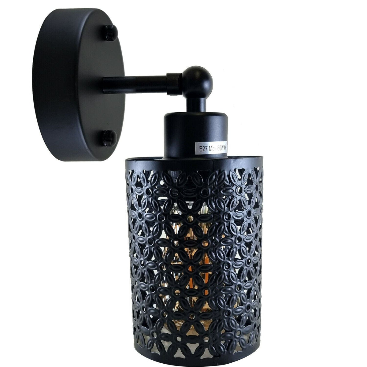 Wall Sconce with Perforated Cage – Black or Brushed Copper, E27 - Black, Barrel Cage Style 2 Black, Without Bulb