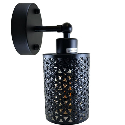 Wall Sconce with Perforated Cage – Black or Brushed Copper, E27 - Black, Barrel Cage Style 2 Black, Without Bulb