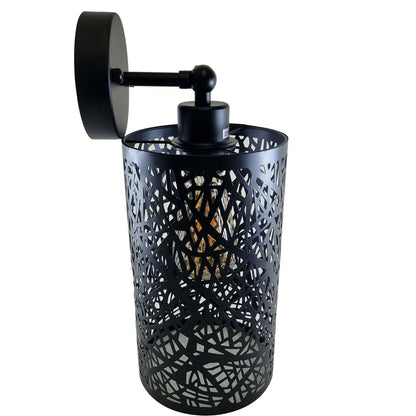 Wall Sconce with Perforated Cage – Black or Brushed Copper, E27 - Black, Barrel Cage Style 7 Black, Without Bulb
