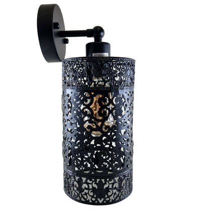 Wall Sconce with Perforated Cage – Black or Brushed Copper, E27 - Black, Barrel Cage Style 6 Black, Without Bulb