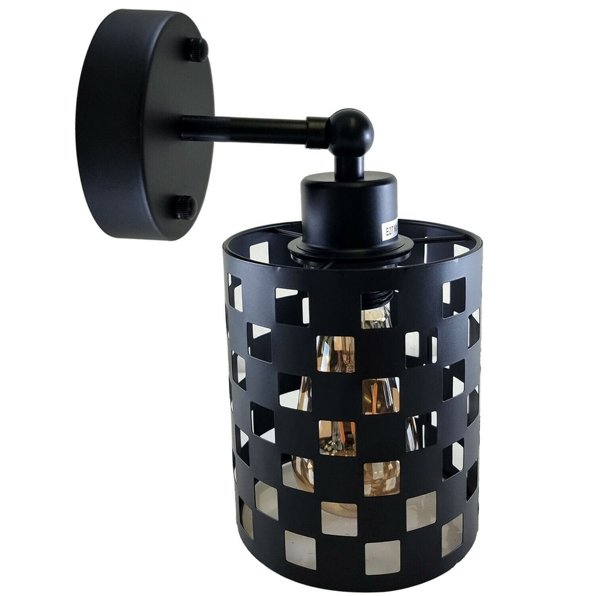 Wall Sconce with Perforated Cage – Black or Brushed Copper, E27 - Black, Barrel Cage Style 1 Black, Without Bulb