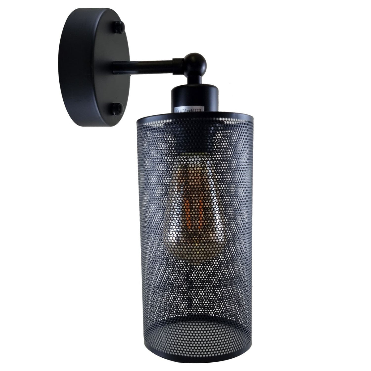 Wall Sconce with Perforated Cage – Black or Brushed Copper, E27 - Black, Drum Style 5 Black, Without Bulb